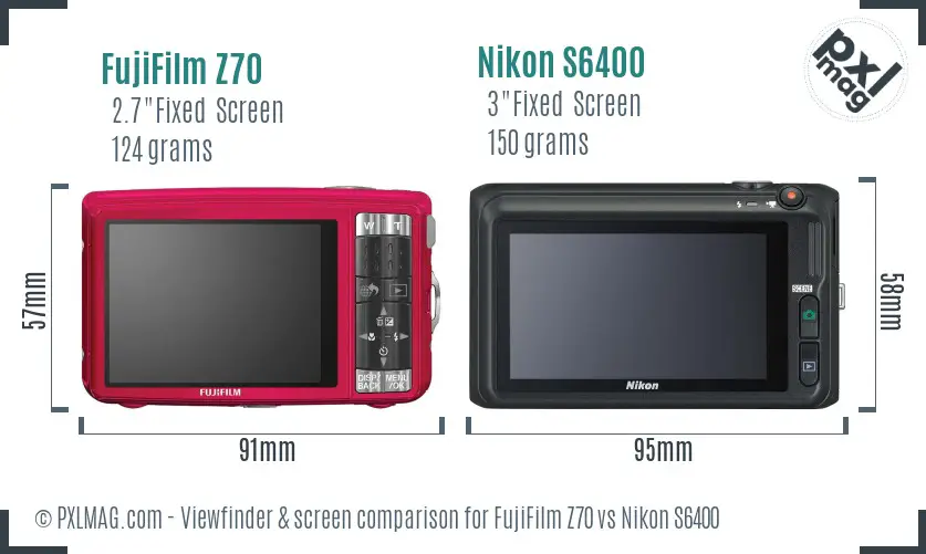 FujiFilm Z70 vs Nikon S6400 Screen and Viewfinder comparison