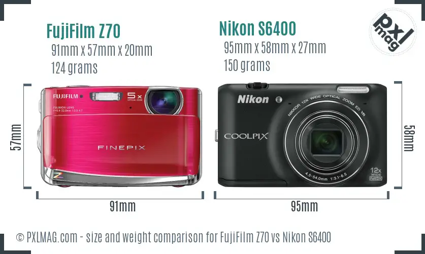 FujiFilm Z70 vs Nikon S6400 size comparison