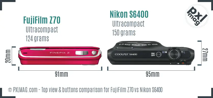 FujiFilm Z70 vs Nikon S6400 top view buttons comparison