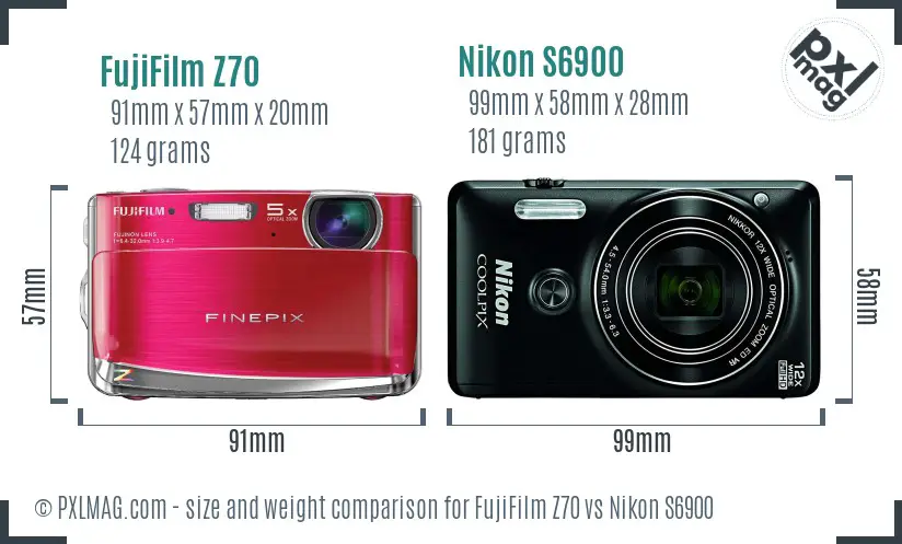 FujiFilm Z70 vs Nikon S6900 size comparison