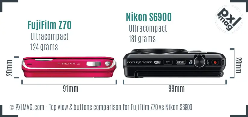 FujiFilm Z70 vs Nikon S6900 top view buttons comparison