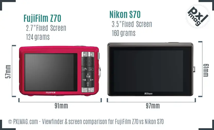 FujiFilm Z70 vs Nikon S70 Screen and Viewfinder comparison