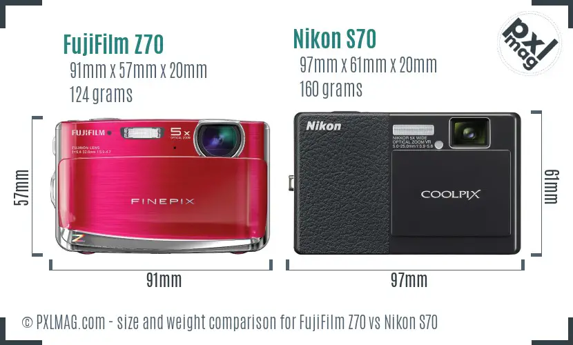 FujiFilm Z70 vs Nikon S70 size comparison