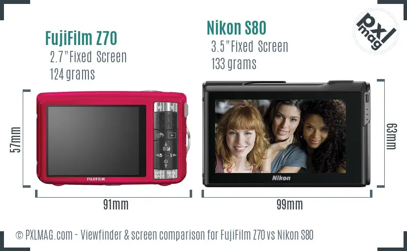 FujiFilm Z70 vs Nikon S80 Screen and Viewfinder comparison
