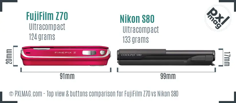 FujiFilm Z70 vs Nikon S80 top view buttons comparison