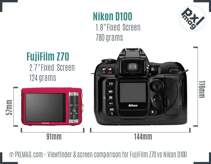 FujiFilm Z70 vs Nikon D100 Screen and Viewfinder comparison