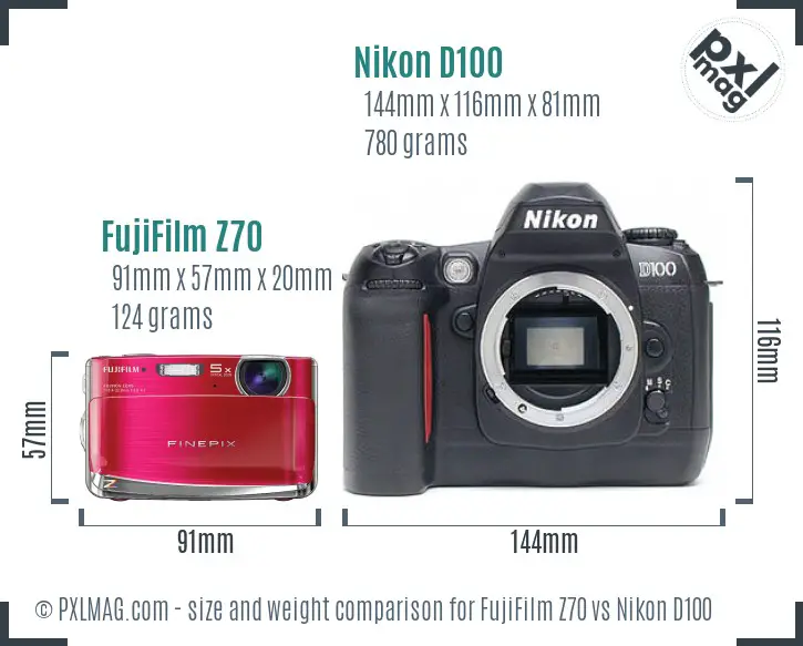 FujiFilm Z70 vs Nikon D100 size comparison
