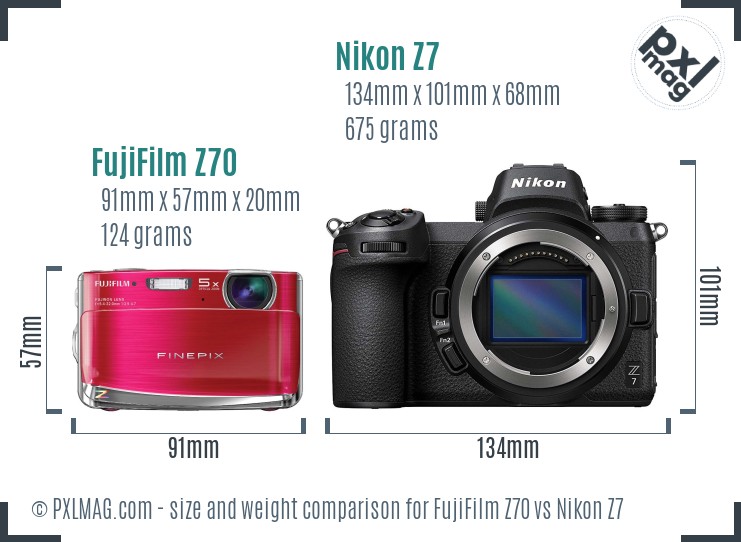 FujiFilm Z70 vs Nikon Z7 size comparison FujiFilm Z70 vs Nikon Z7 size comparison