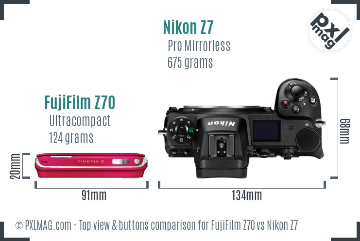 FujiFilm Z70 vs Nikon Z7 top view buttons comparison