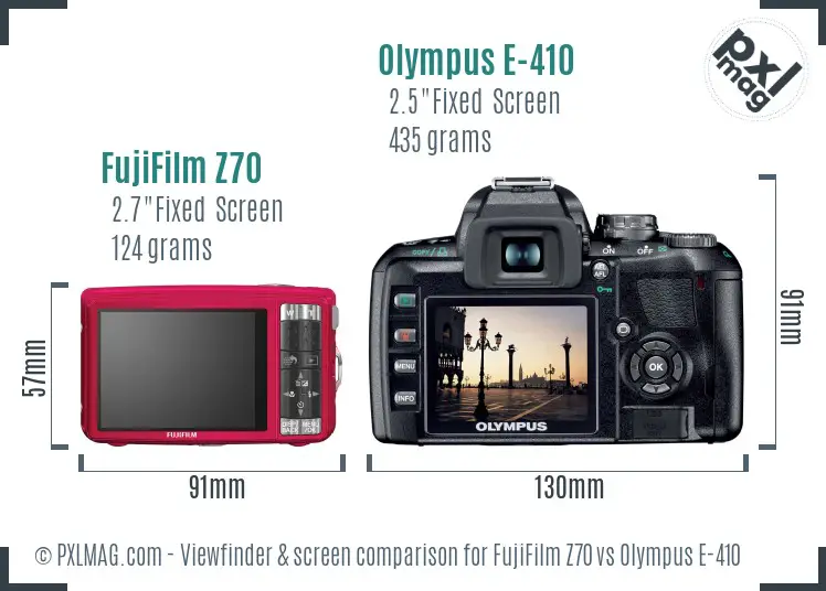 FujiFilm Z70 vs Olympus E-410 Screen and Viewfinder comparison