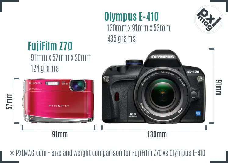 FujiFilm Z70 vs Olympus E-410 size comparison
