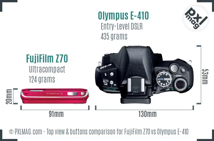 FujiFilm Z70 vs Olympus E-410 top view buttons comparison