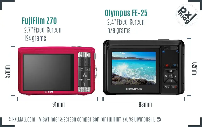 FujiFilm Z70 vs Olympus FE-25 Screen and Viewfinder comparison