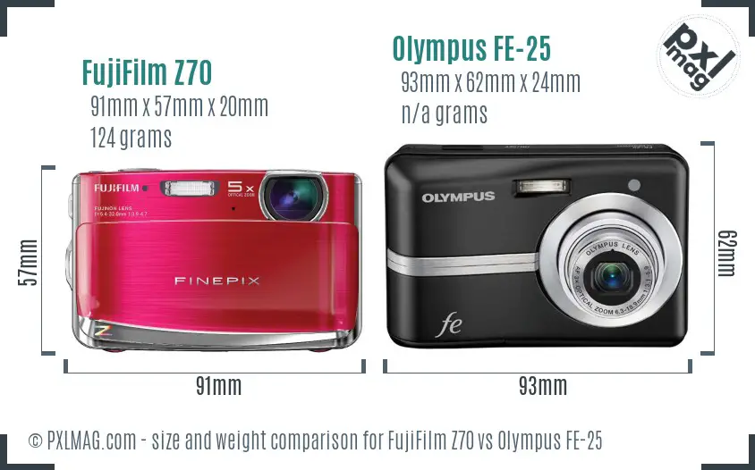 FujiFilm Z70 vs Olympus FE-25 size comparison