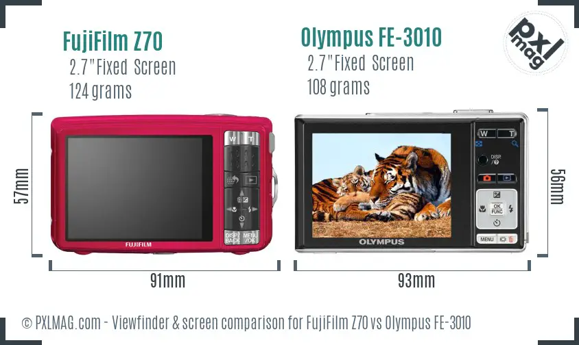 FujiFilm Z70 vs Olympus FE-3010 Screen and Viewfinder comparison