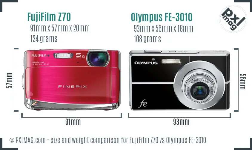 FujiFilm Z70 vs Olympus FE-3010 size comparison