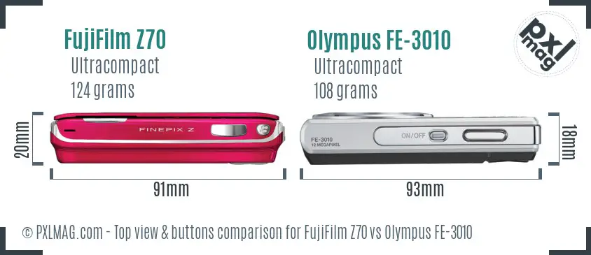 FujiFilm Z70 vs Olympus FE-3010 top view buttons comparison