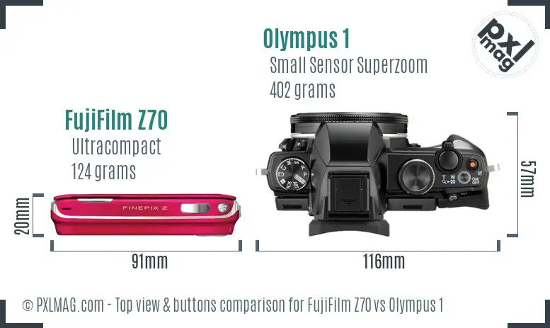 FujiFilm Z70 vs Olympus 1 top view buttons comparison