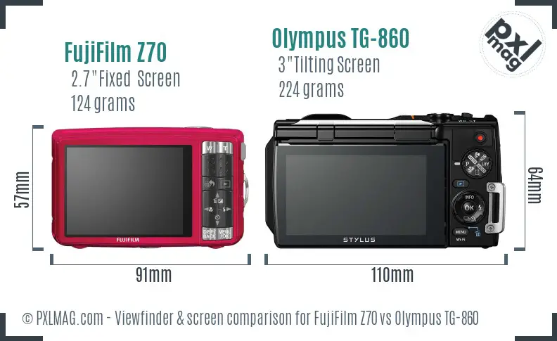 FujiFilm Z70 vs Olympus TG-860 Screen and Viewfinder comparison