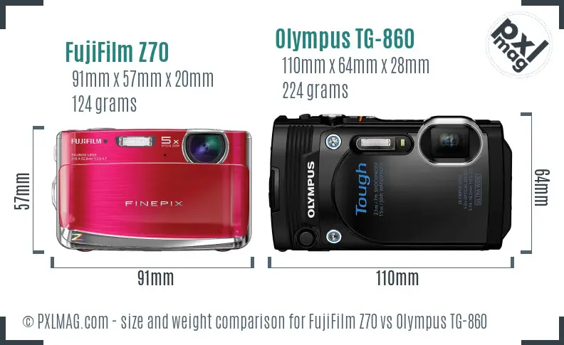 FujiFilm Z70 vs Olympus TG-860 size comparison