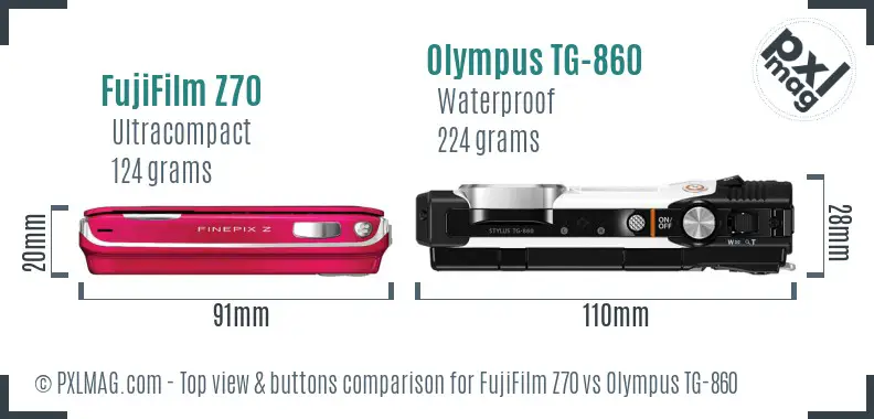 FujiFilm Z70 vs Olympus TG-860 top view buttons comparison