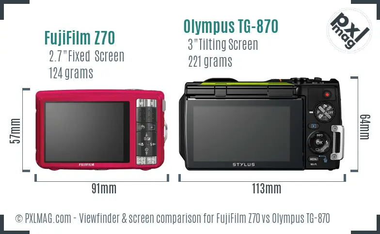 FujiFilm Z70 vs Olympus TG-870 Screen and Viewfinder comparison