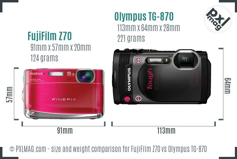 FujiFilm Z70 vs Olympus TG-870 size comparison