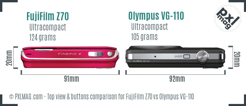 FujiFilm Z70 vs Olympus VG-110 top view buttons comparison