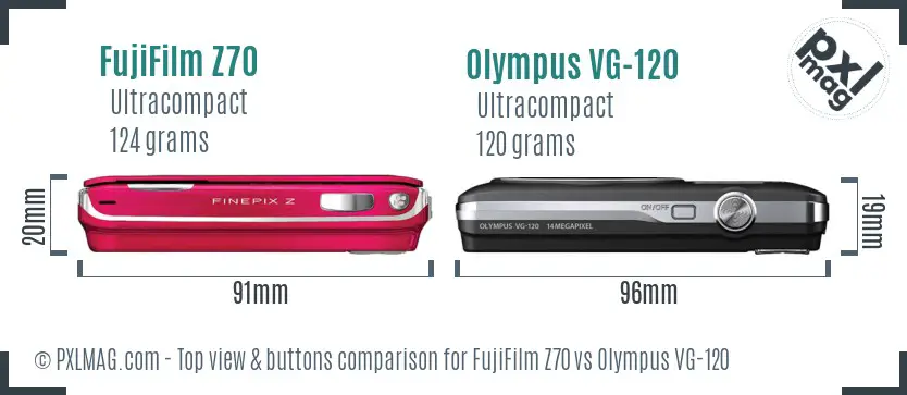 FujiFilm Z70 vs Olympus VG-120 top view buttons comparison