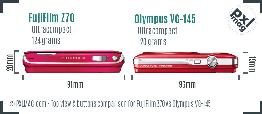 FujiFilm Z70 vs Olympus VG-145 top view buttons comparison