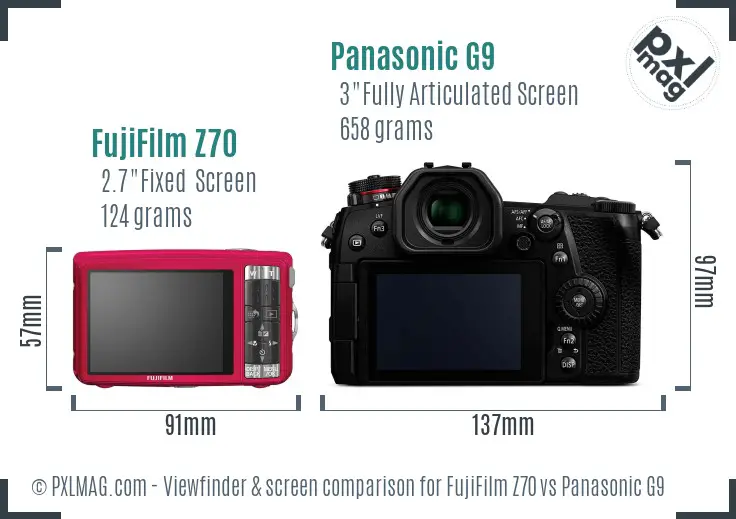 FujiFilm Z70 vs Panasonic G9 Screen and Viewfinder comparison