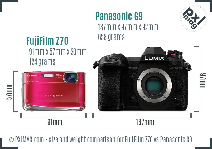 FujiFilm Z70 vs Panasonic G9 size comparison