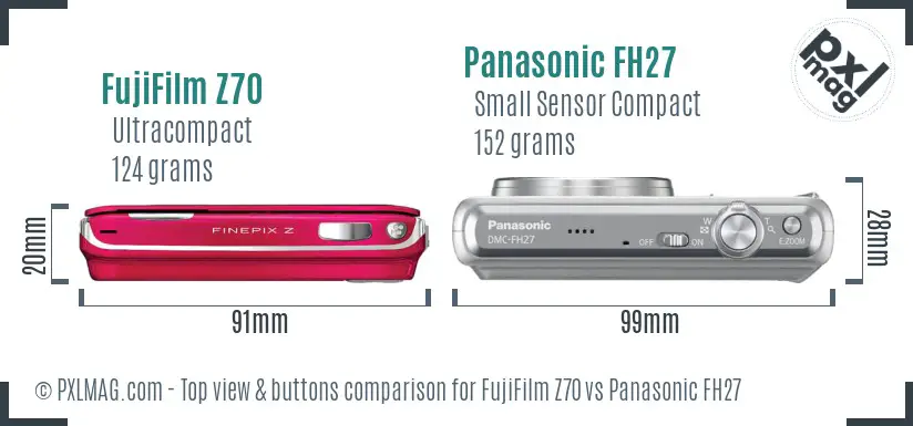 FujiFilm Z70 vs Panasonic FH27 top view buttons comparison