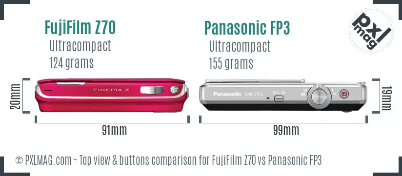 FujiFilm Z70 vs Panasonic FP3 top view buttons comparison