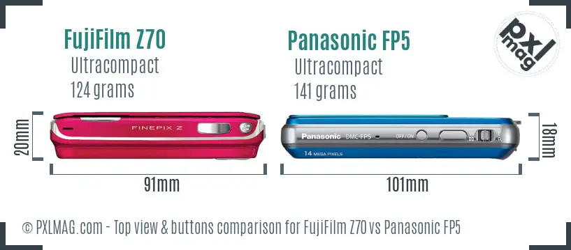 FujiFilm Z70 vs Panasonic FP5 top view buttons comparison