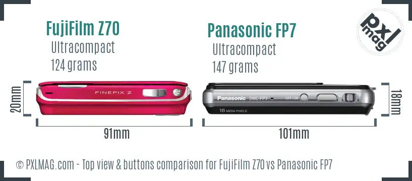 FujiFilm Z70 vs Panasonic FP7 top view buttons comparison