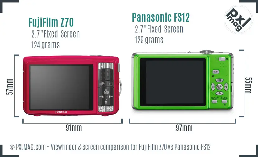 FujiFilm Z70 vs Panasonic FS12 Screen and Viewfinder comparison