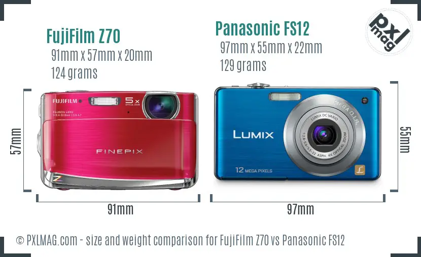 FujiFilm Z70 vs Panasonic FS12 size comparison