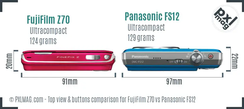 FujiFilm Z70 vs Panasonic FS12 top view buttons comparison