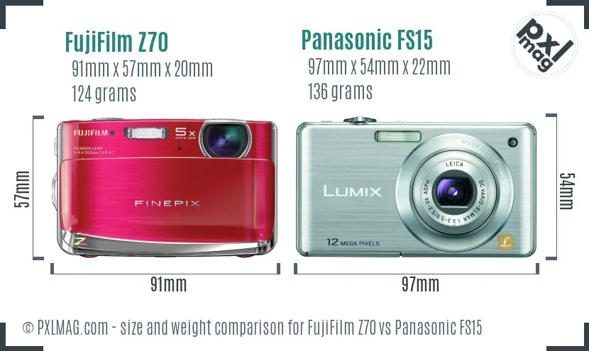 FujiFilm Z70 vs Panasonic FS15 size comparison