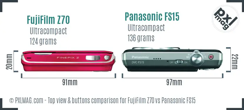 FujiFilm Z70 vs Panasonic FS15 top view buttons comparison