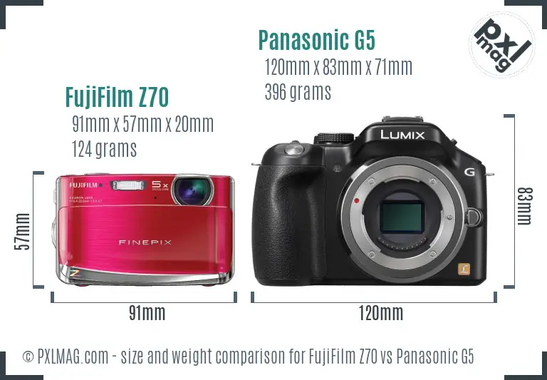 FujiFilm Z70 vs Panasonic G5 size comparison