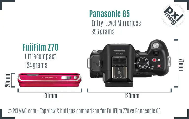 FujiFilm Z70 vs Panasonic G5 top view buttons comparison