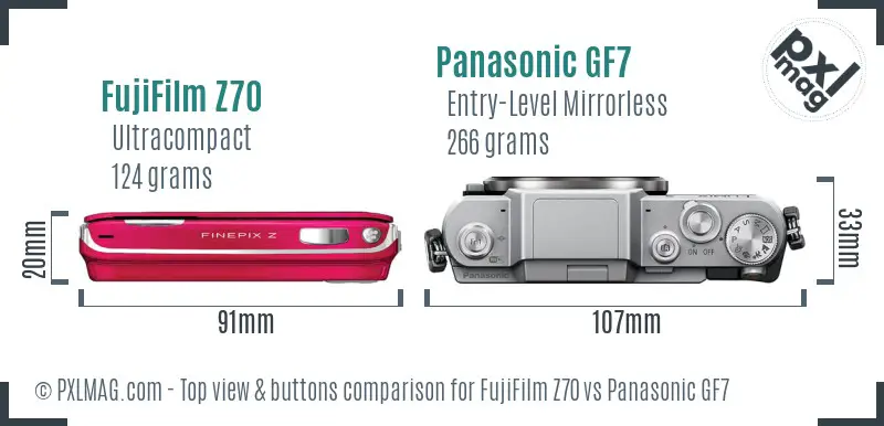 FujiFilm Z70 vs Panasonic GF7 top view buttons comparison