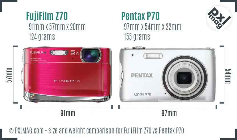 FujiFilm Z70 vs Pentax P70 size comparison FujiFilm Z70 vs Pentax P70 size comparison