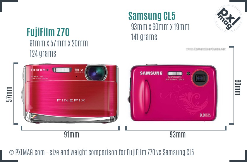 FujiFilm Z70 vs Samsung CL5 size comparison