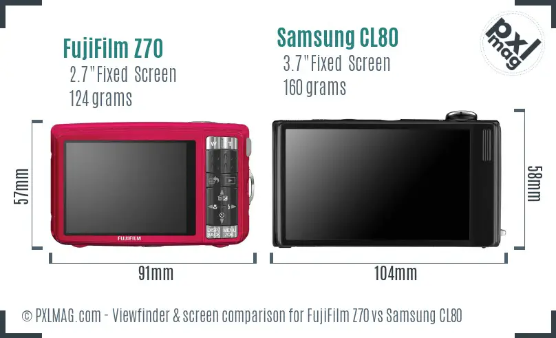 FujiFilm Z70 vs Samsung CL80 Screen and Viewfinder comparison