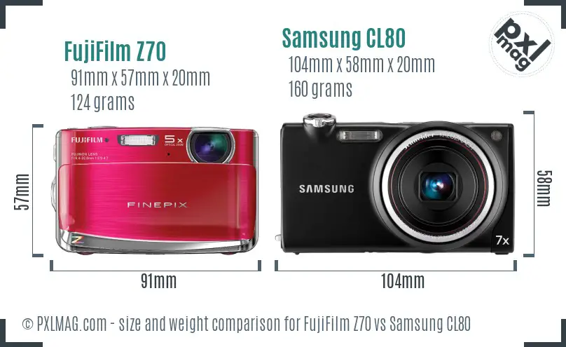 FujiFilm Z70 vs Samsung CL80 size comparison