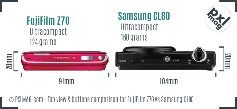 FujiFilm Z70 vs Samsung CL80 top view buttons comparison