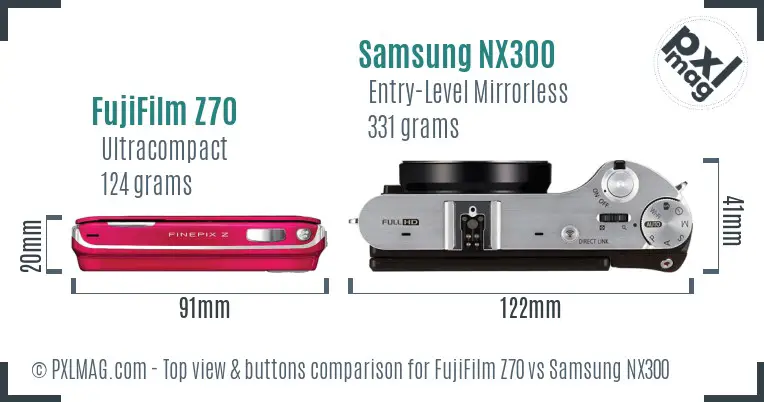FujiFilm Z70 vs Samsung NX300 top view buttons comparison